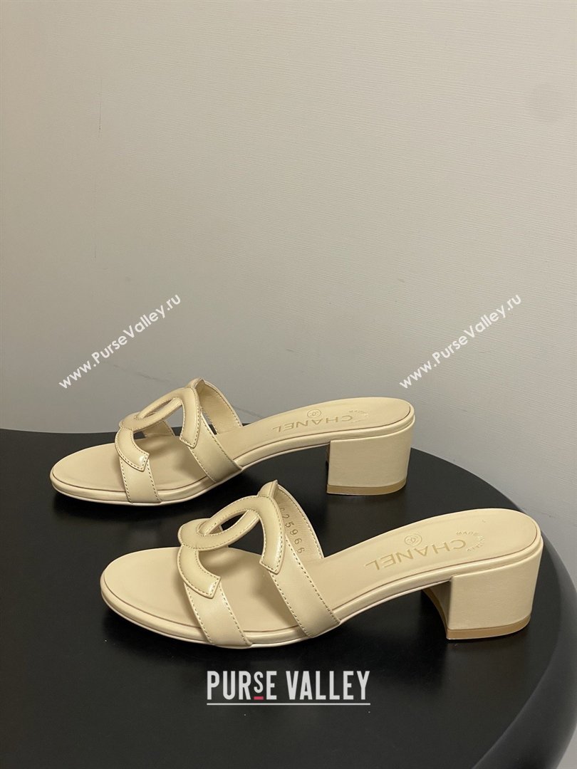 Chanel Lambskin Heeled Mules Sandals G47250 Beige 2026 (MD-26032628)