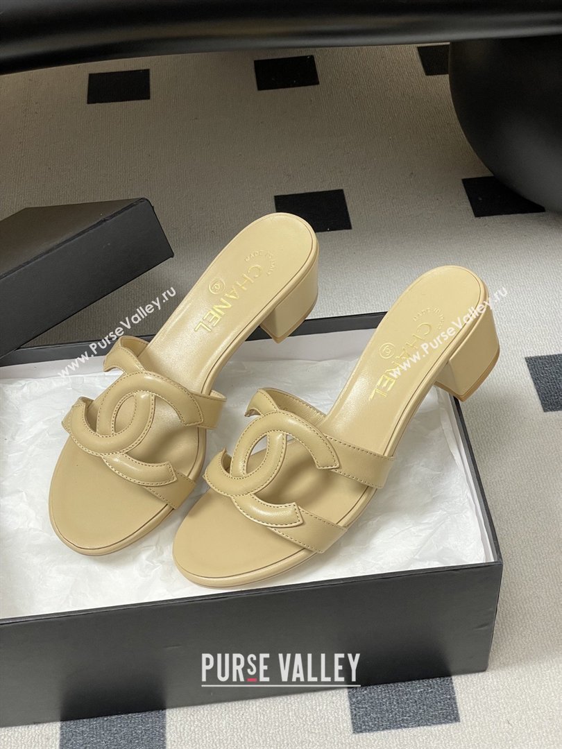 Chanel Lambskin Heeled Mules Sandals G47250 Beige 2026 (MD-26032628)