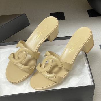 Chanel Lambskin Heeled Mules Sandals G47250 Beige 2026 (MD-26032628)