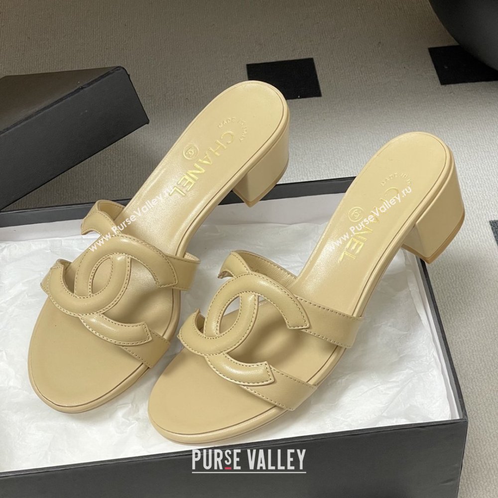 Chanel Lambskin Heeled Mules Sandals G47250 Beige 2026 (MD-26032628)