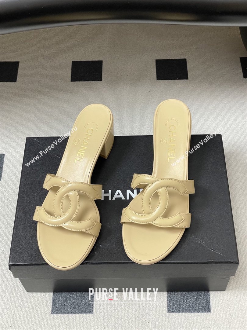Chanel Lambskin Heeled Mules Sandals G47250 Beige 2026 (MD-26032628)