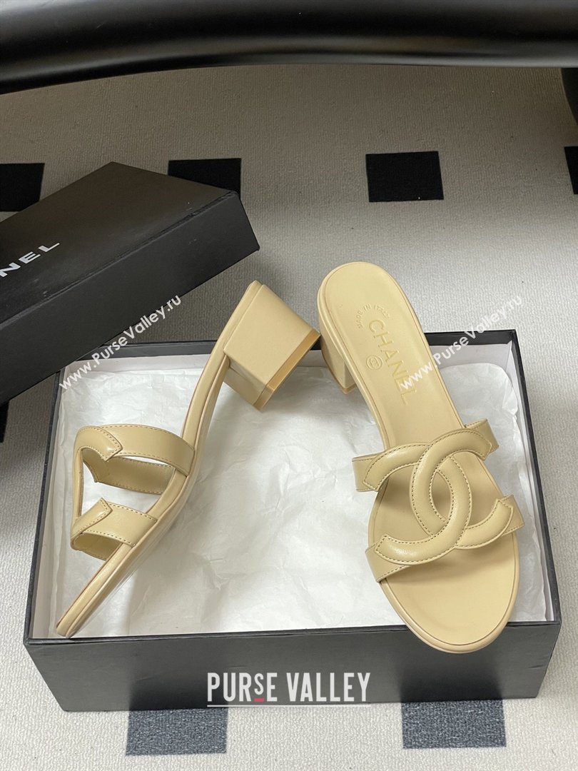 Chanel Lambskin Heeled Mules Sandals G47250 Beige 2026 (MD-26032628)