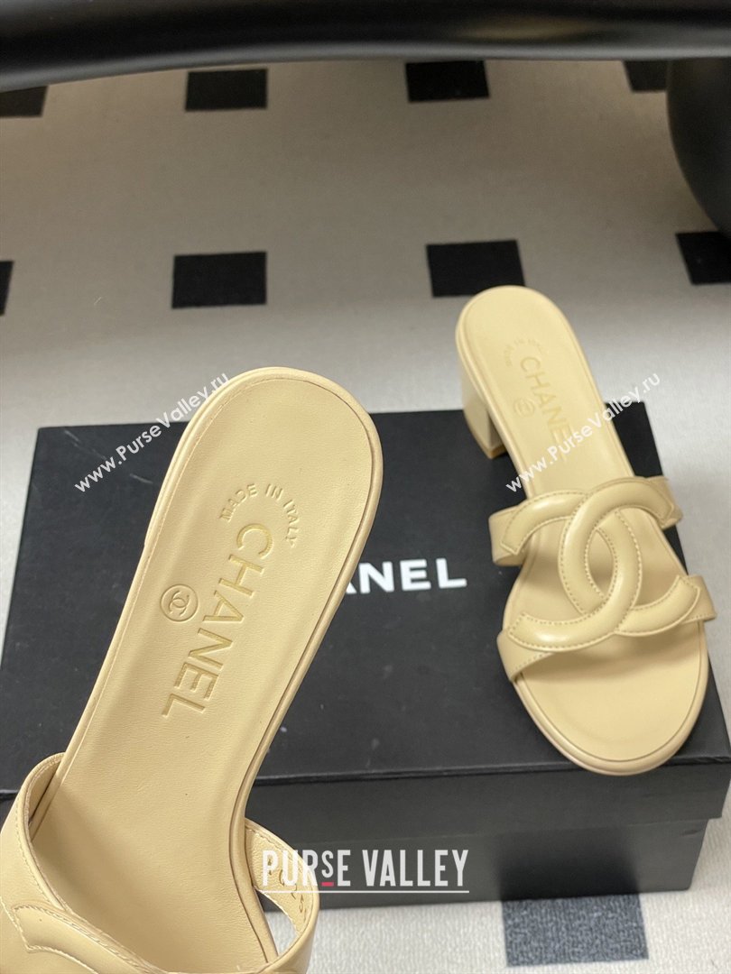 Chanel Lambskin Heeled Mules Sandals G47250 Beige 2026 (MD-26032628)
