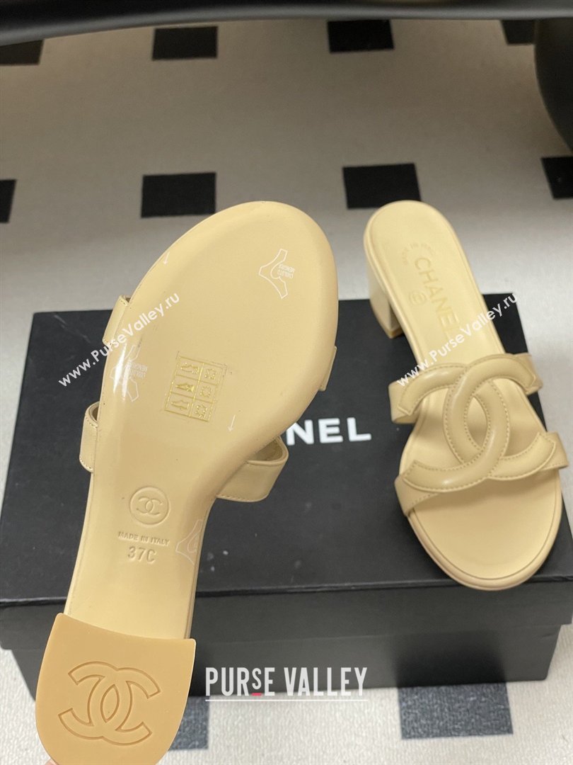 Chanel Lambskin Heeled Mules Sandals G47250 Beige 2026 (MD-26032628)
