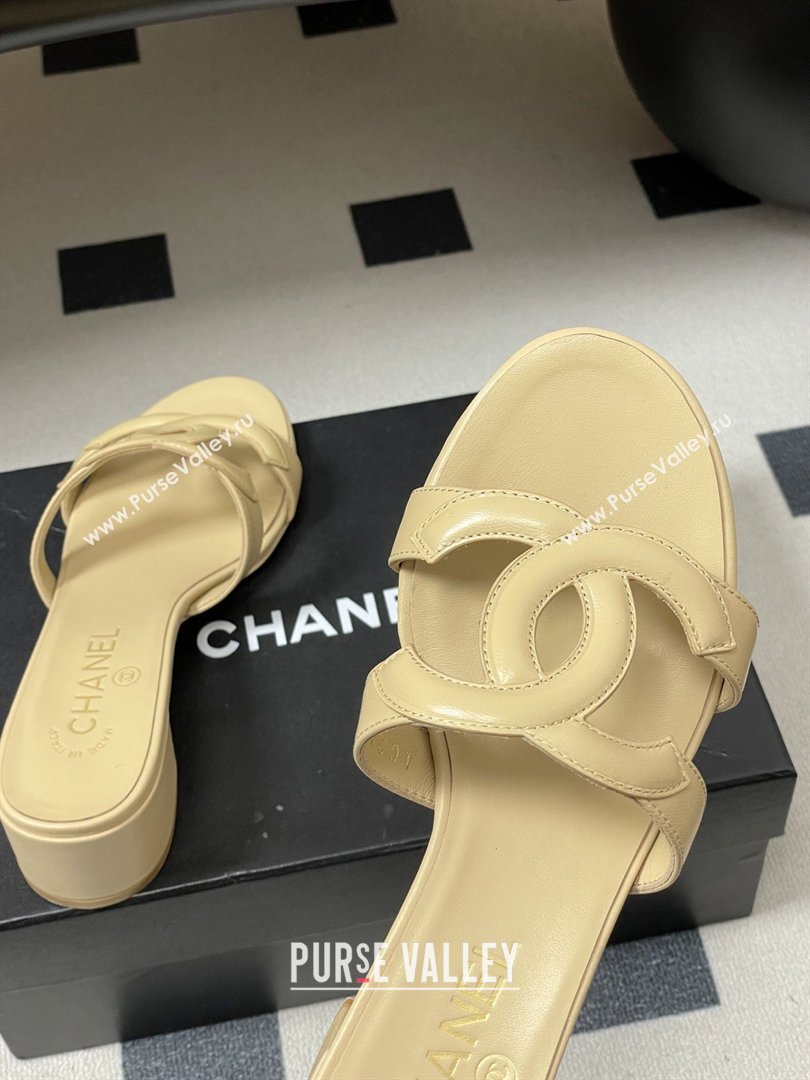 Chanel Lambskin Heeled Mules Sandals G47250 Beige 2026 (MD-26032628)