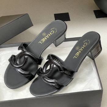 Chanel Crocodile Pattern Calfskin Heeled Mules Sandals G47250 Black 2026 (MD-26032629)