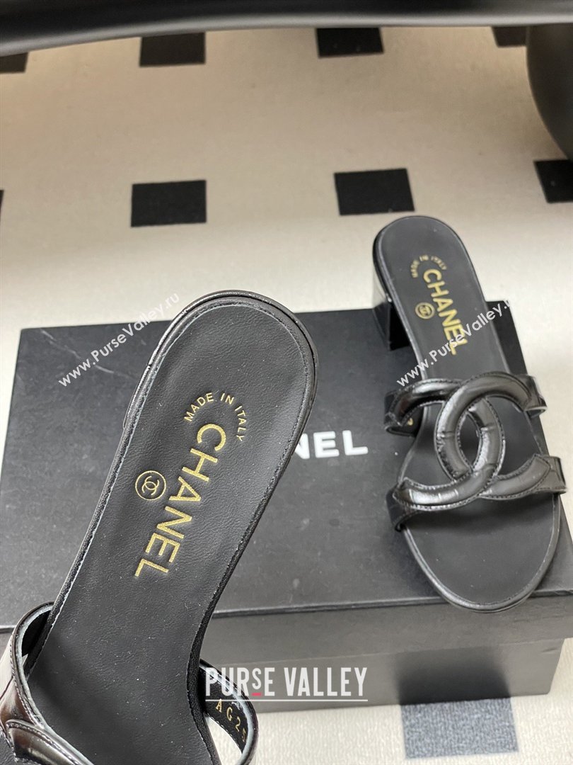 Chanel Crocodile Pattern Calfskin Heeled Mules Sandals G47250 Black 2026 (MD-26032629)