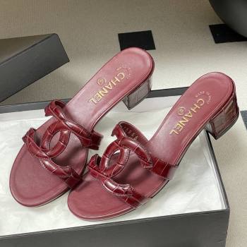 Chanel Crocodile Pattern Calfskin Heeled Mules Sandals G47250 Burgundy 2026 (MD-26032630)