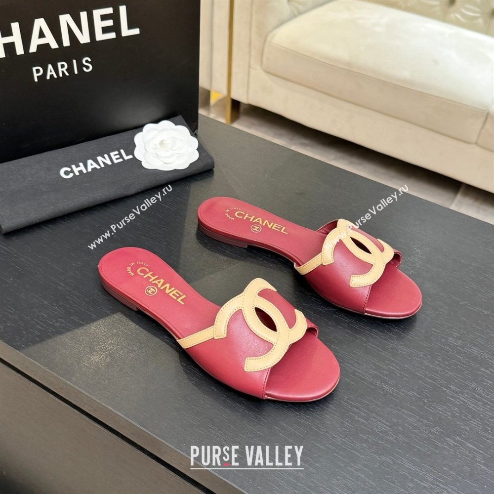 Chanel Lambskin Flat Mules Sandals G47252 Deep Red 2026 (MD-26032514)