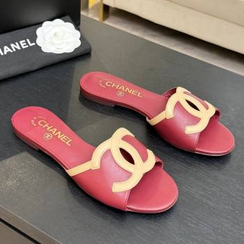 Chanel Lambskin Flat Mules Sandals G47252 Deep Red 2026 (MD-26032514)