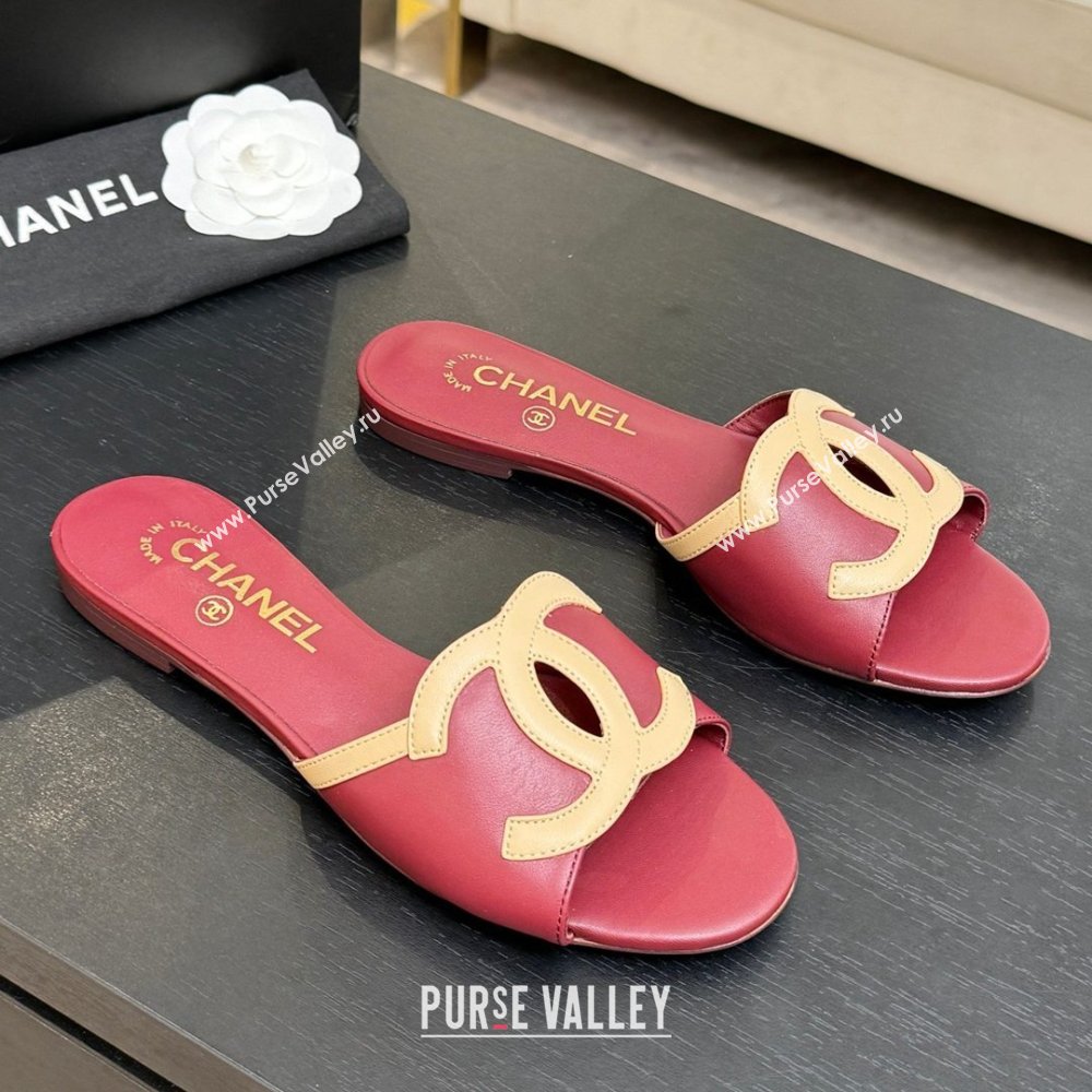Chanel Lambskin Flat Mules Sandals G47252 Deep Red 2026 (MD-26032514)