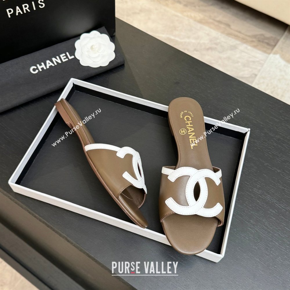 Chanel Lambskin Flat Mules Sandals G47252 Khaki 2026 (MD-26032515)