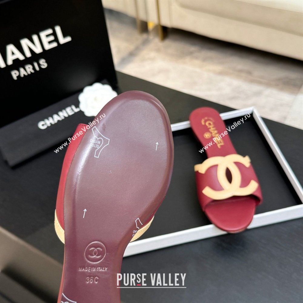 Chanel Lambskin Flat Mules Sandals G47252 Deep Red 2026 (MD-26032514)