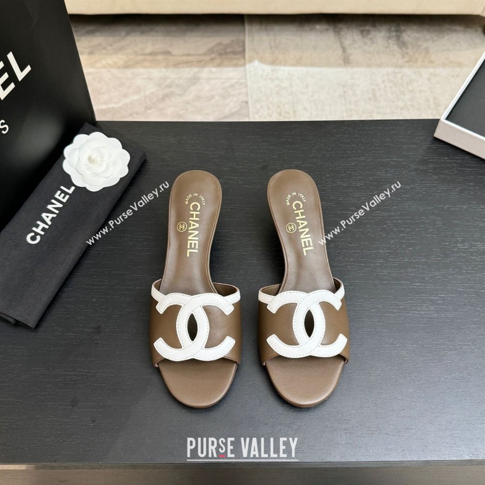 Chanel Lambskin Mules Sandals with 45mm Heel G47252 Khaki 2026 (MD-26032508)