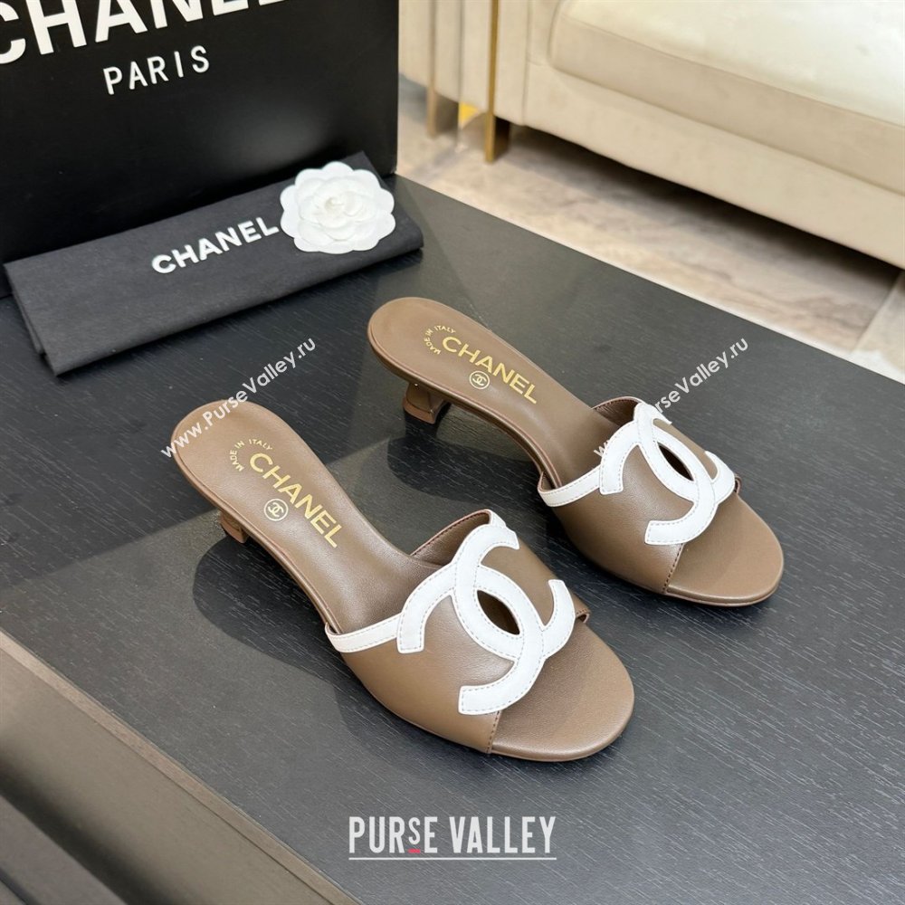 Chanel Lambskin Mules Sandals with 45mm Heel G47252 Khaki 2026 (MD-26032508)