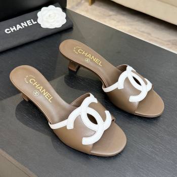 Chanel Lambskin Mules Sandals with 45mm Heel G47252 Khaki 2026 (MD-26032508)