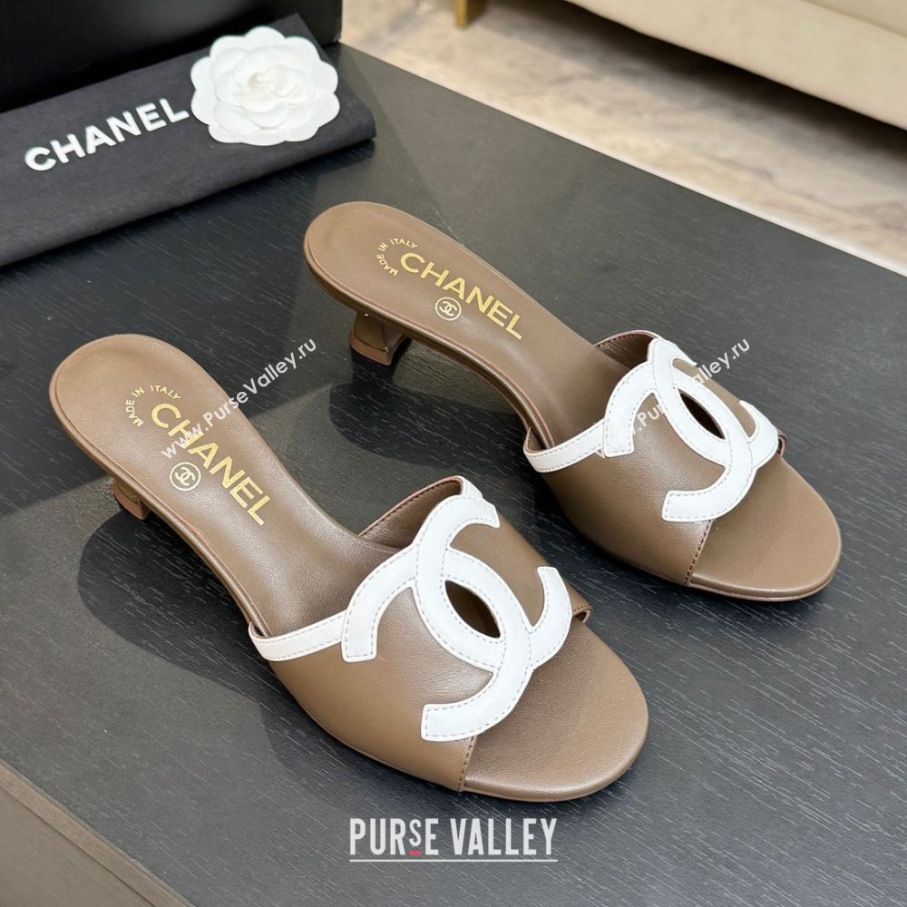 Chanel Lambskin Mules Sandals with 45mm Heel G47252 Khaki 2026 (MD-26032508)