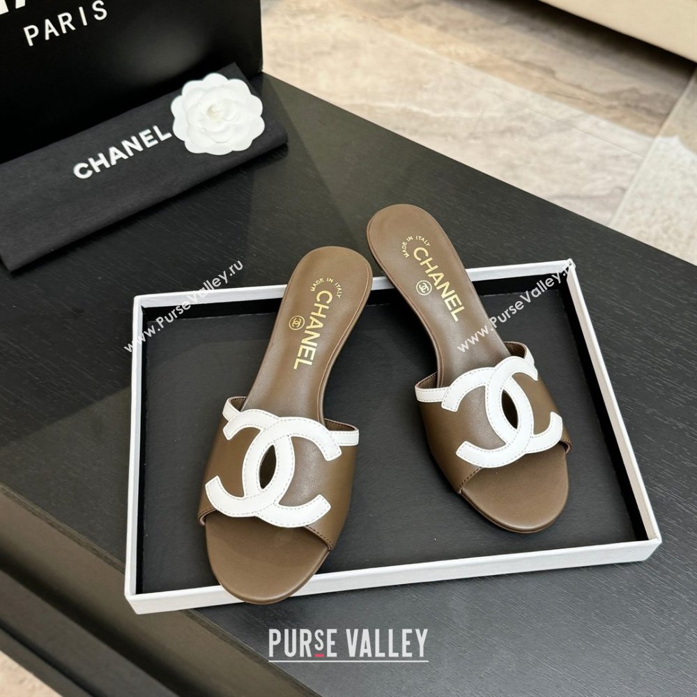 Chanel Lambskin Mules Sandals with 45mm Heel G47252 Khaki 2026 (MD-26032508)