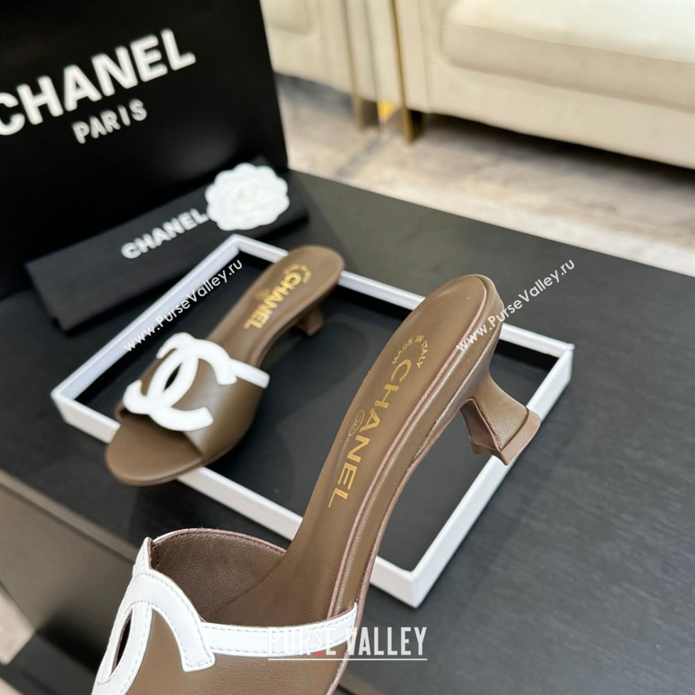 Chanel Lambskin Mules Sandals with 45mm Heel G47252 Khaki 2026 (MD-26032508)