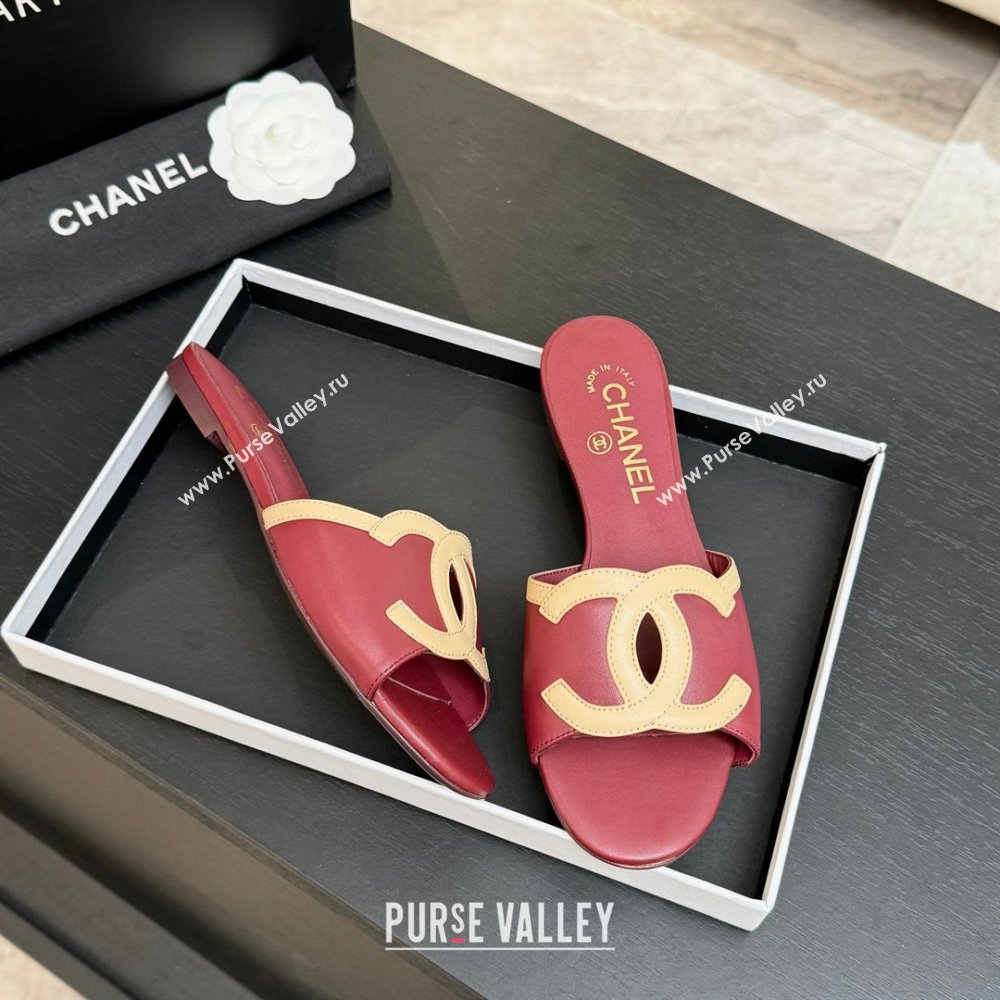 Chanel Lambskin Flat Mules Sandals G47252 Deep Red 2026 (MD-26032514)