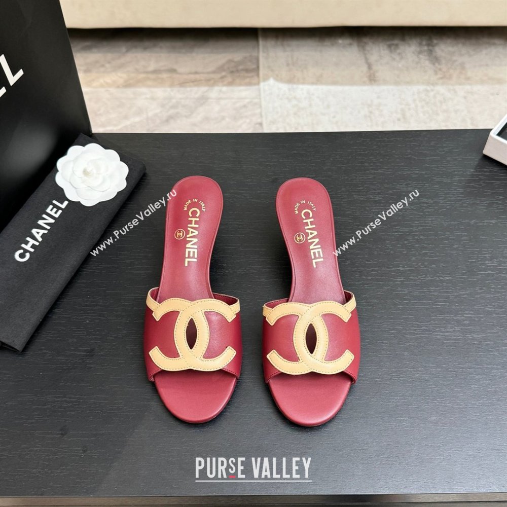 Chanel Lambskin Mules Sandals with 45mm Heel G47252 Deep Red 2026 (MD-26032507)