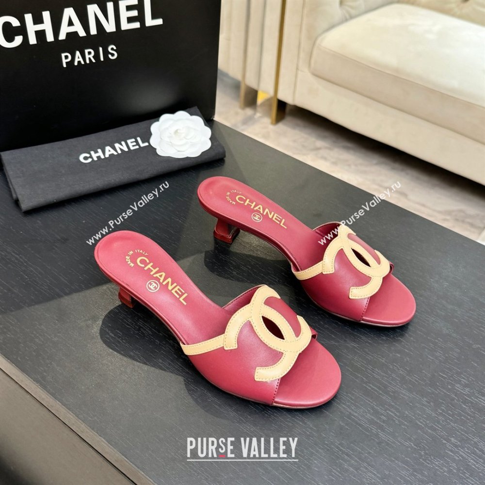 Chanel Lambskin Mules Sandals with 45mm Heel G47252 Deep Red 2026 (MD-26032507)