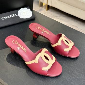 Chanel Lambskin Mules Sandals with 45mm Heel G47252 Deep Red 2026 (MD-26032507)