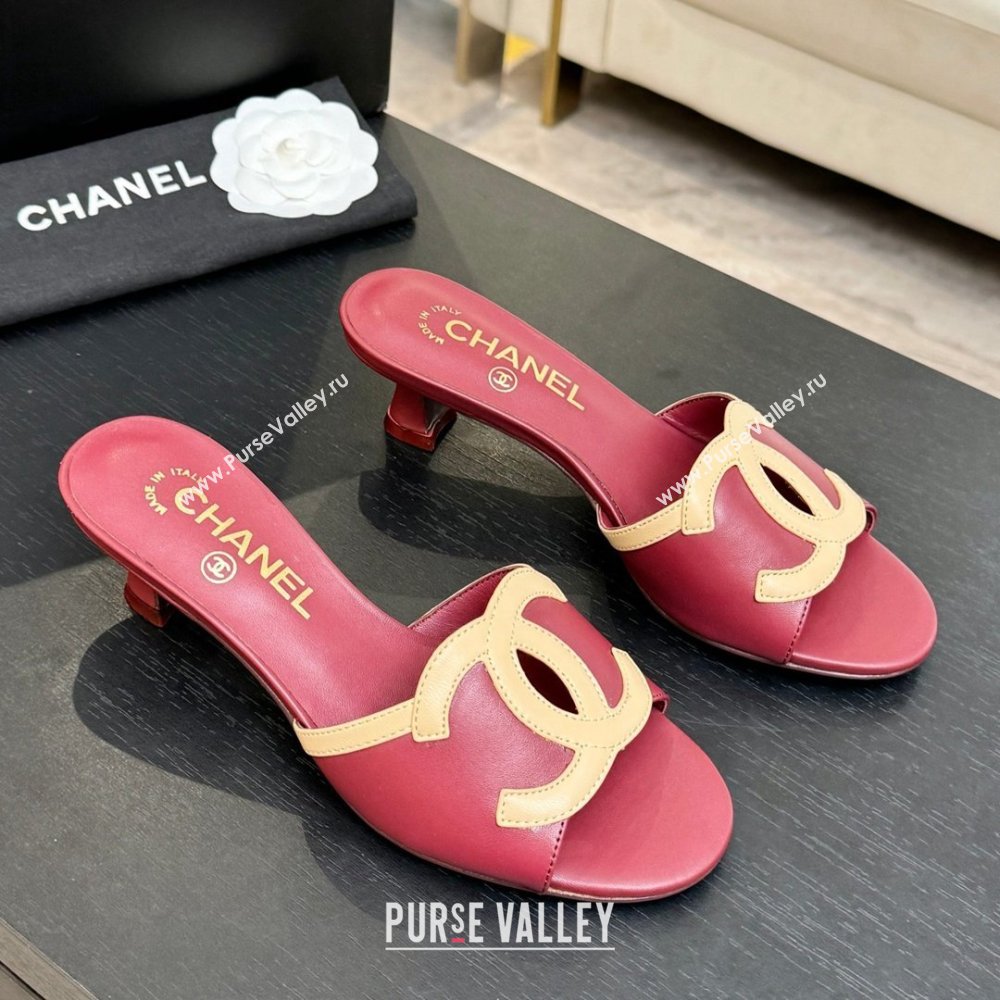 Chanel Lambskin Mules Sandals with 45mm Heel G47252 Deep Red 2026 (MD-26032507)