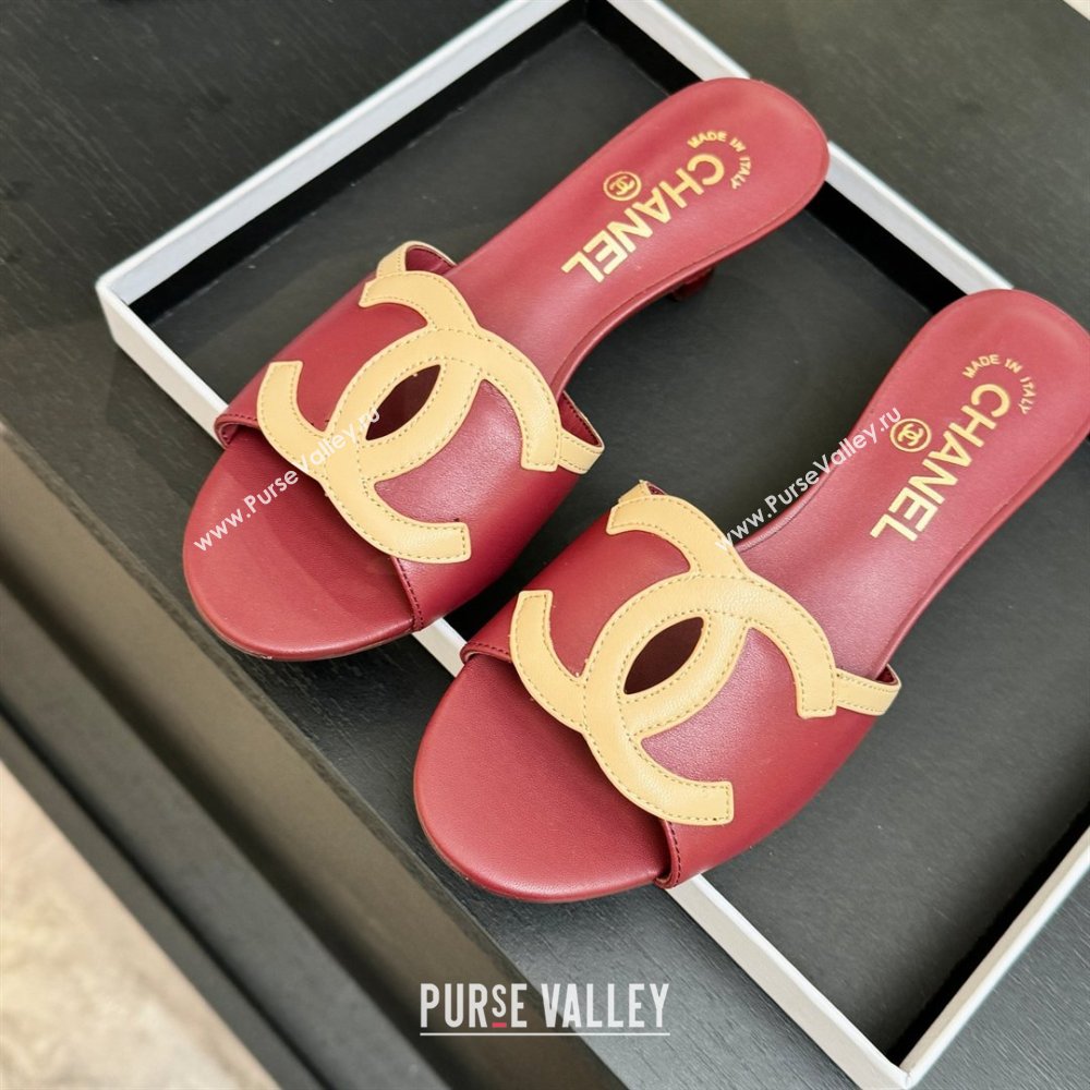 Chanel Lambskin Mules Sandals with 45mm Heel G47252 Deep Red 2026 (MD-26032507)