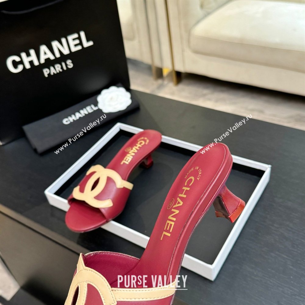 Chanel Lambskin Mules Sandals with 45mm Heel G47252 Deep Red 2026 (MD-26032507)