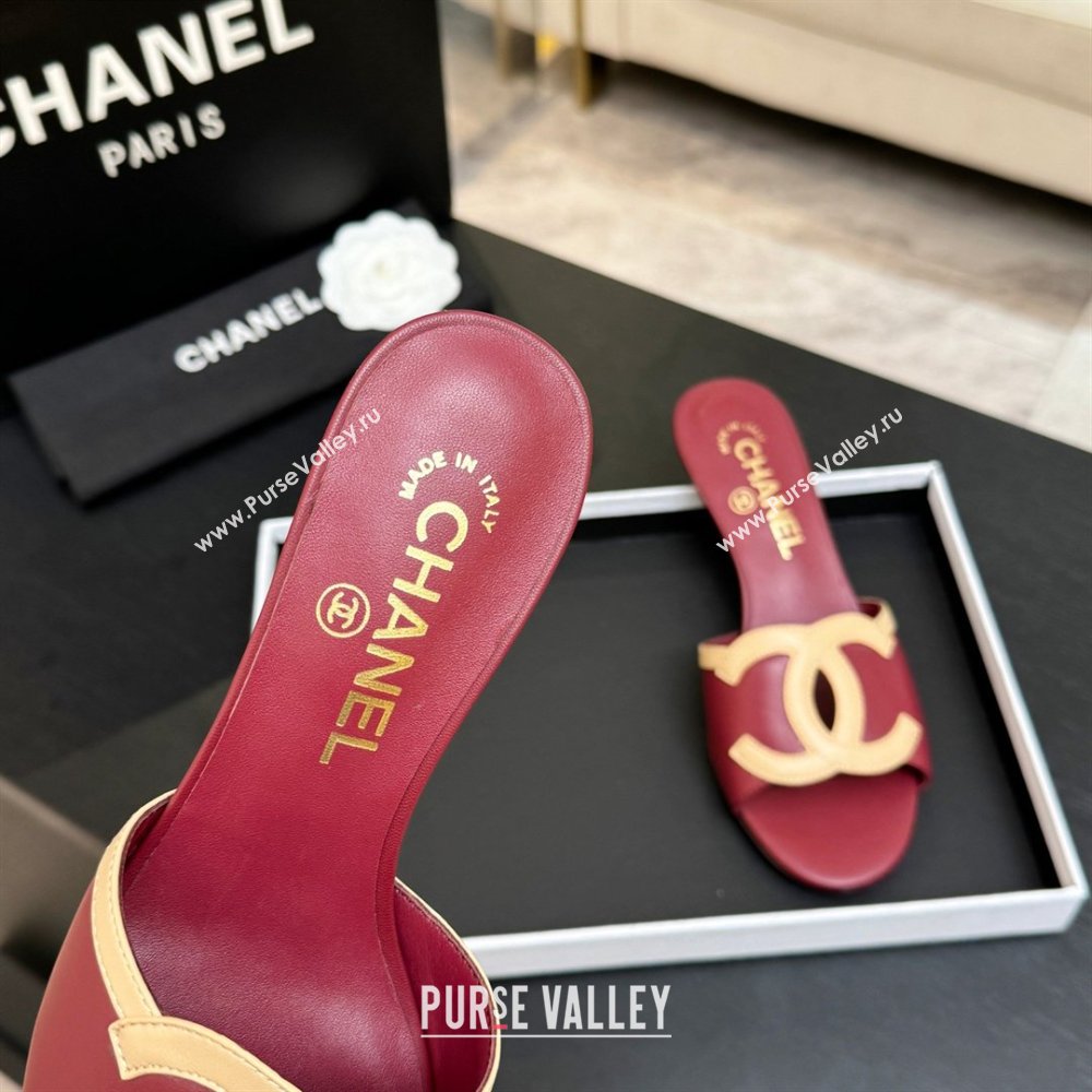Chanel Lambskin Mules Sandals with 45mm Heel G47252 Deep Red 2026 (MD-26032507)