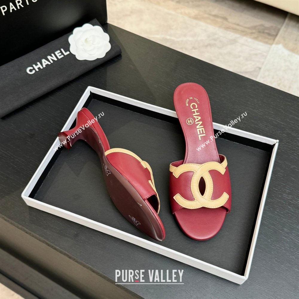 Chanel Lambskin Mules Sandals with 45mm Heel G47252 Deep Red 2026 (MD-26032507)