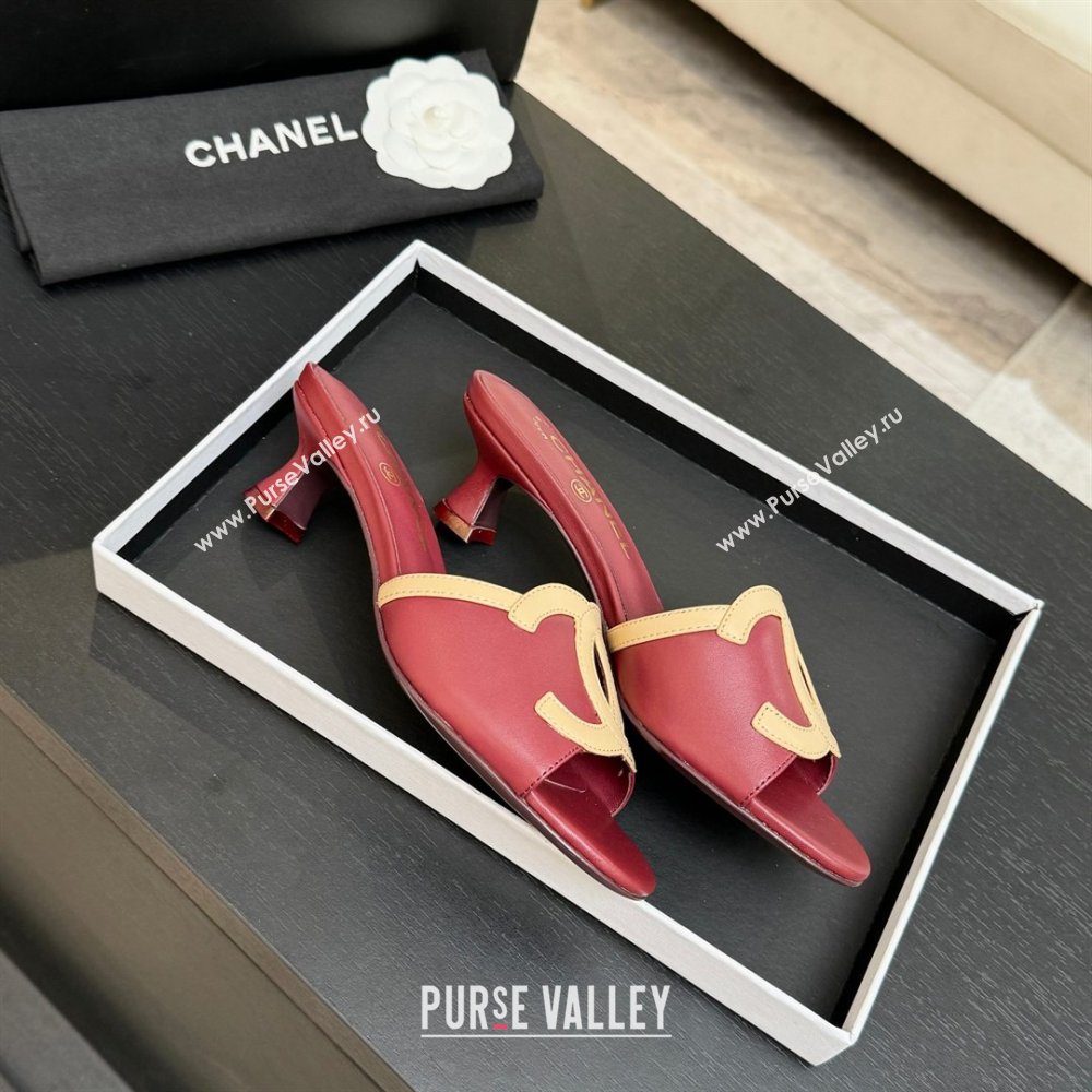 Chanel Lambskin Mules Sandals with 45mm Heel G47252 Deep Red 2026 (MD-26032507)