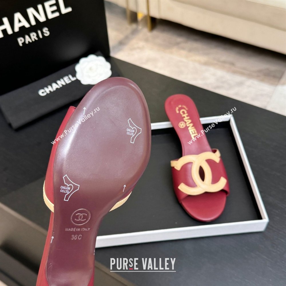 Chanel Lambskin Mules Sandals with 45mm Heel G47252 Deep Red 2026 (MD-26032507)