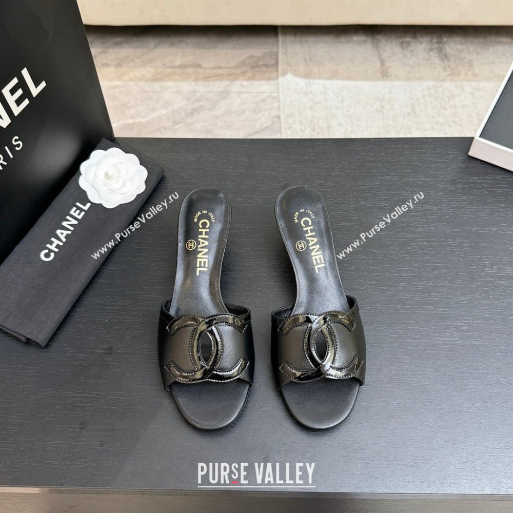 Chanel Lambskin Patent Leather Mules Sandals with 45mm Heel G47252 Black 2026 (MD-26032505)