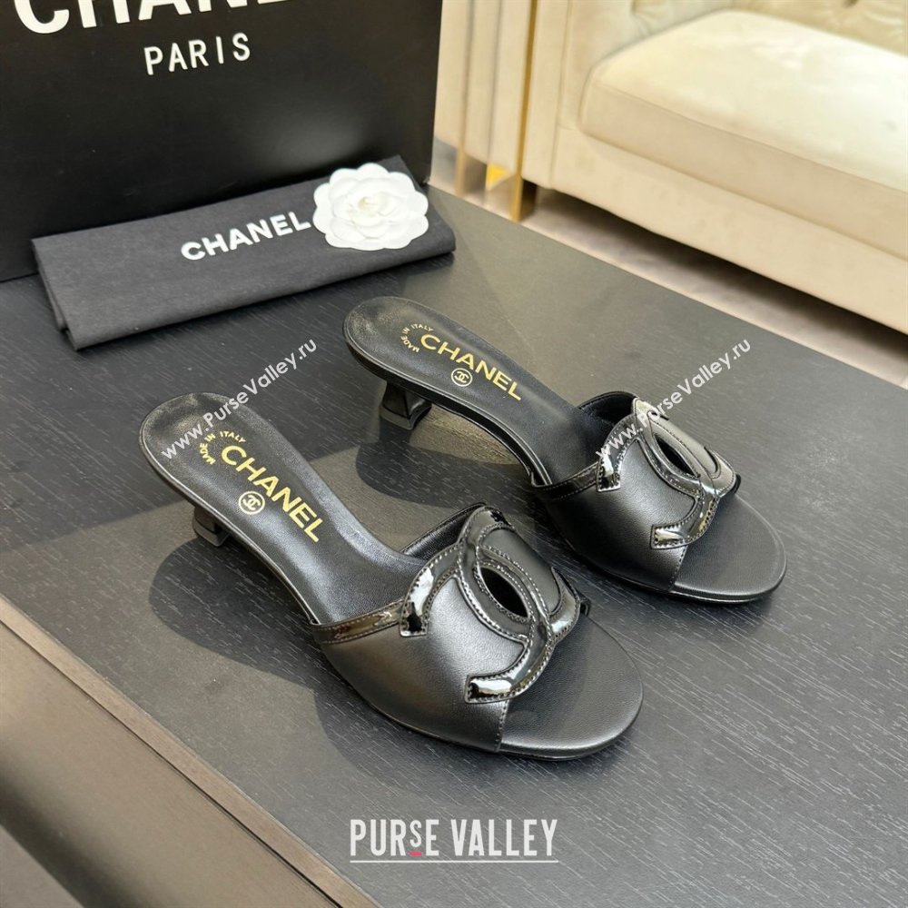Chanel Lambskin Patent Leather Mules Sandals with 45mm Heel G47252 Black 2026 (MD-26032505)