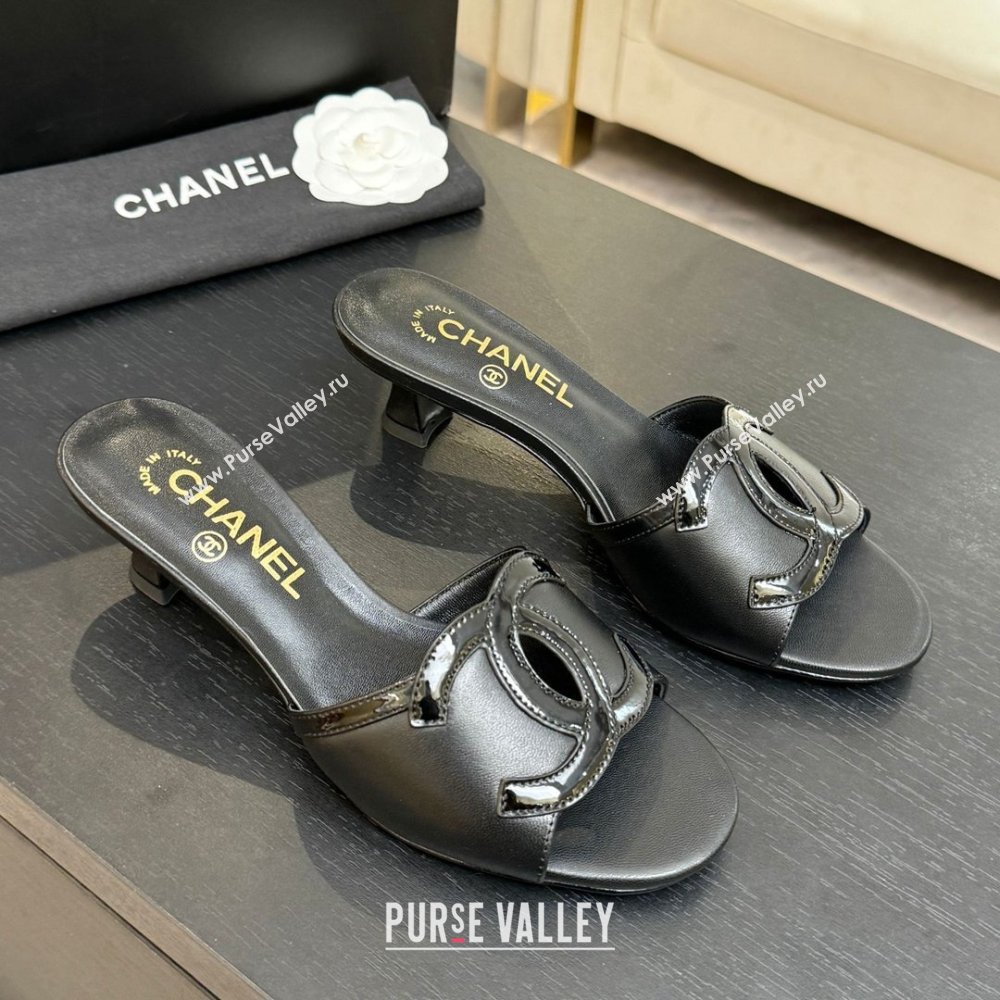 Chanel Lambskin Patent Leather Mules Sandals with 45mm Heel G47252 Black 2026 (MD-26032505)