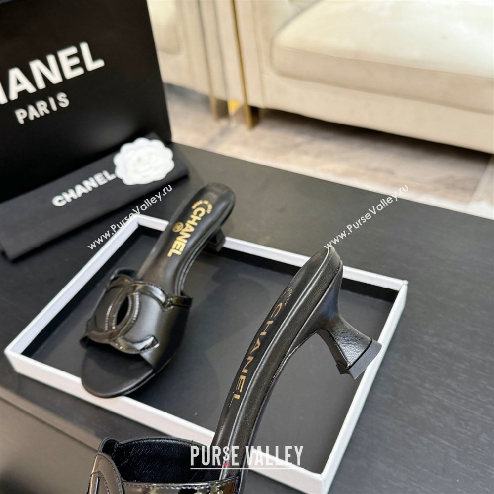 Chanel Lambskin Patent Leather Mules Sandals with 45mm Heel G47252 Black 2026 (MD-26032505)