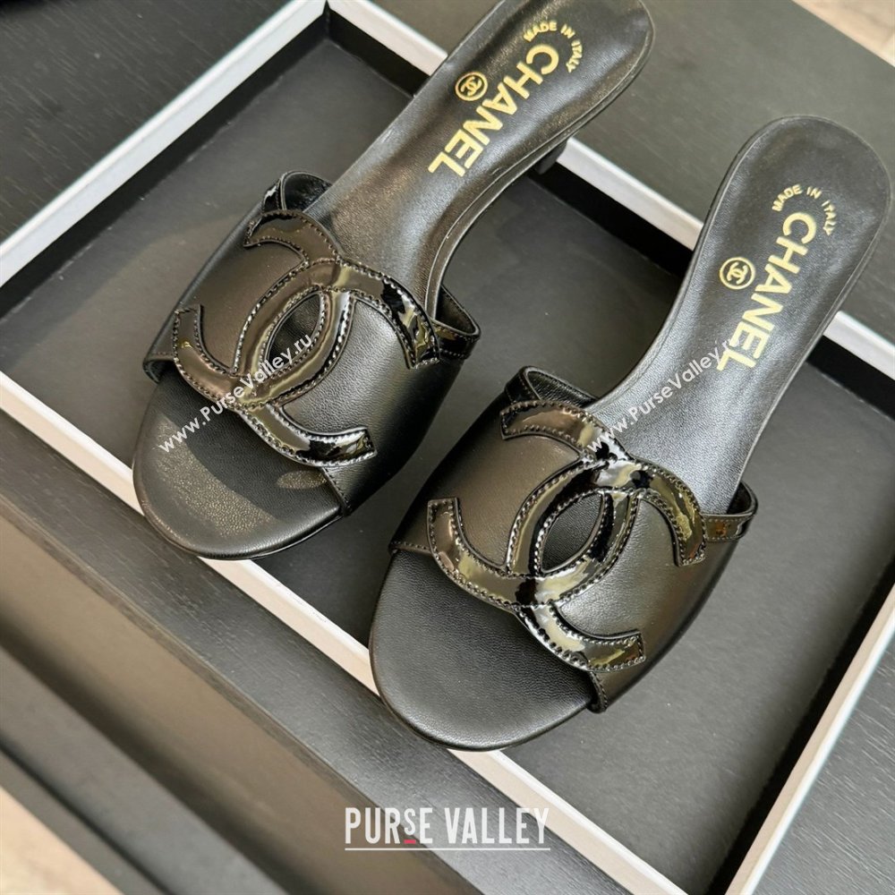 Chanel Lambskin Patent Leather Mules Sandals with 45mm Heel G47252 Black 2026 (MD-26032505)