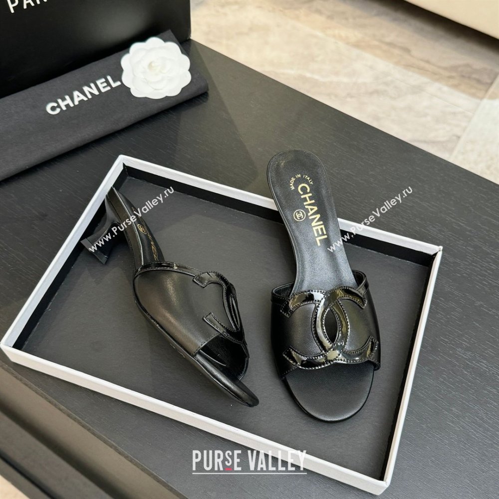 Chanel Lambskin Patent Leather Mules Sandals with 45mm Heel G47252 Black 2026 (MD-26032505)