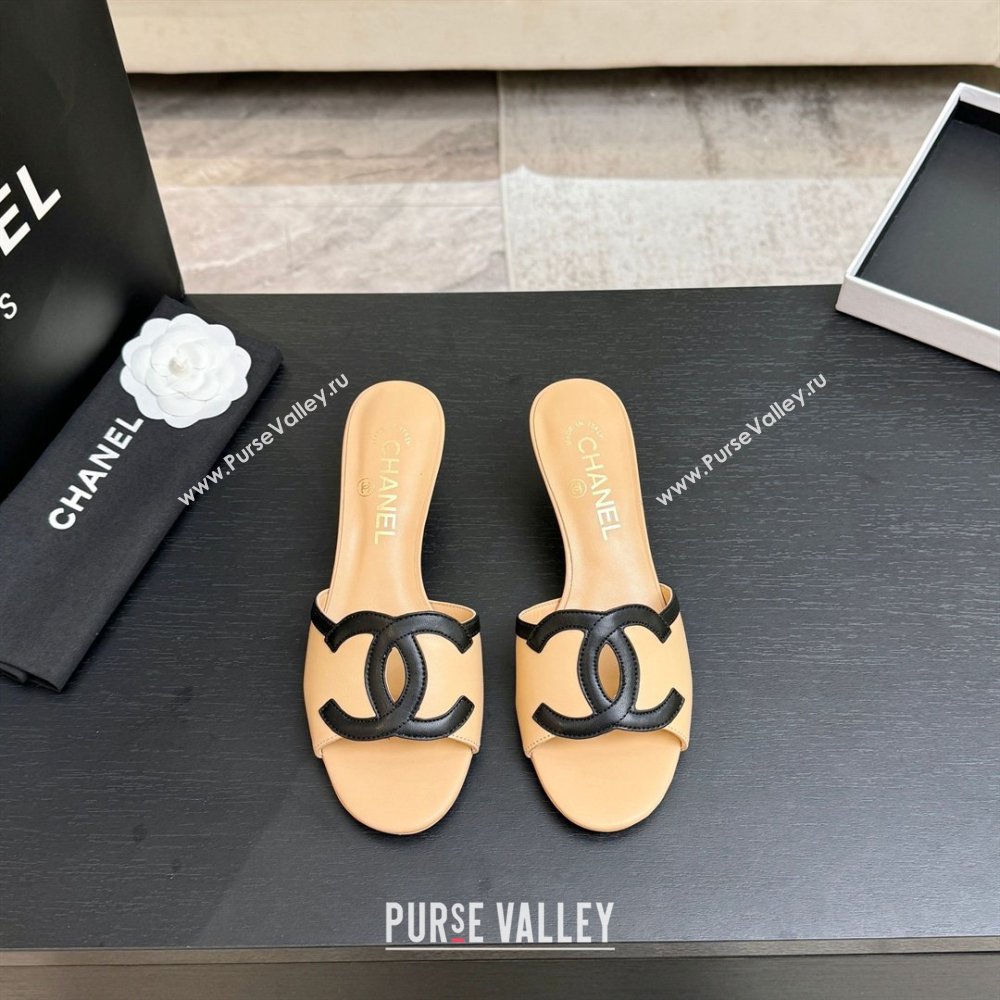 Chanel Lambskin Mules Sandals with 45mm Heel G47252 Beige 2026 (MD-26032504)