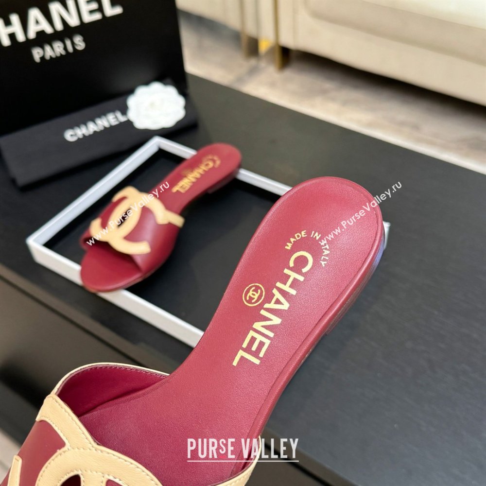 Chanel Lambskin Flat Mules Sandals G47252 Deep Red 2026 (MD-26032514)
