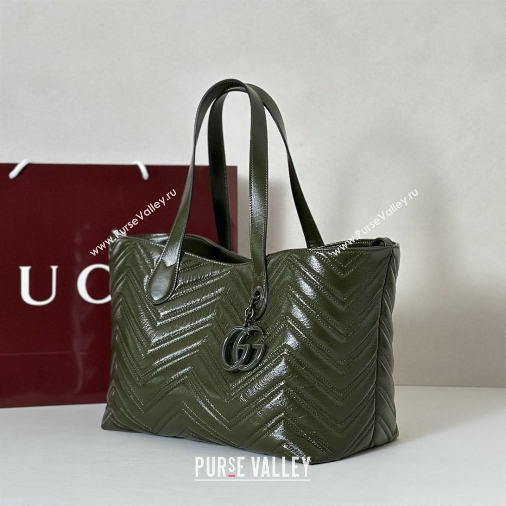 Gucci GG Marmont Medium Tote Bag in Matelasse Chevron Nappa Leather 855279 Dark Green 2026 (DLH-26032404)