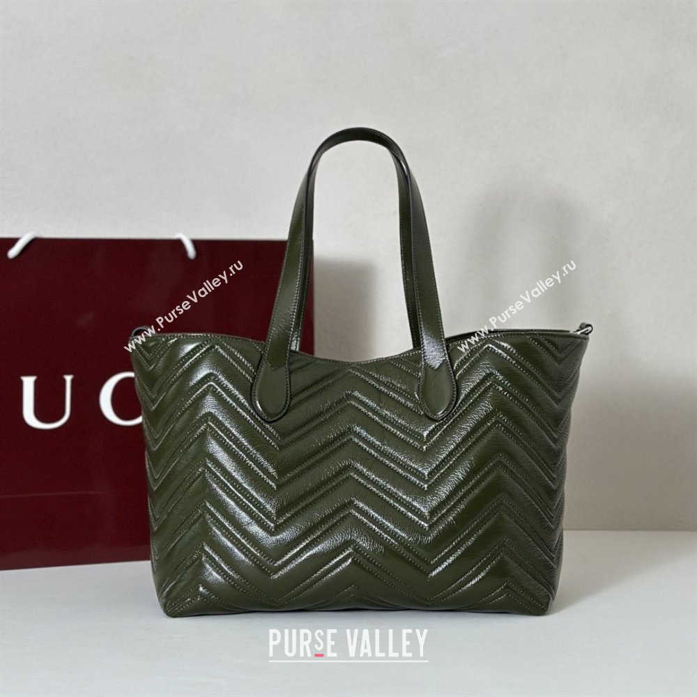 Gucci GG Marmont Medium Tote Bag in Matelasse Chevron Nappa Leather 855279 Dark Green 2026 (DLH-26032404)
