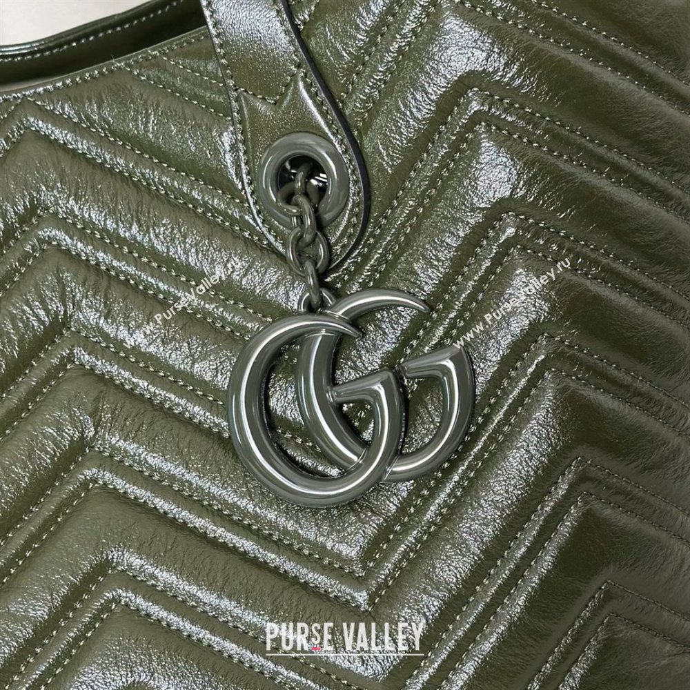 Gucci GG Marmont Medium Tote Bag in Matelasse Chevron Nappa Leather 855279 Dark Green 2026 (DLH-26032404)