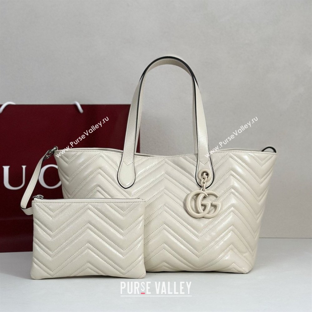 Gucci GG Marmont Medium Tote Bag in Matelasse Chevron Nappa Leather 855279 White 2026 (DLH-26032405)