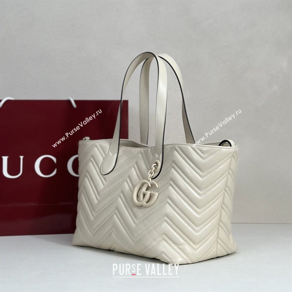 Gucci GG Marmont Medium Tote Bag in Matelasse Chevron Nappa Leather 855279 White 2026 (DLH-26032405)