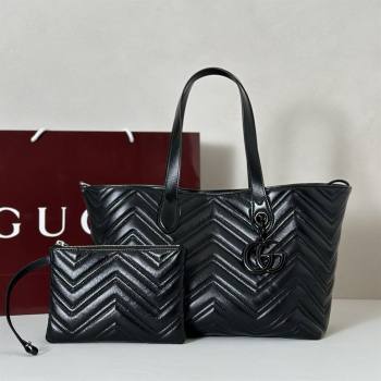 Gucci GG Marmont Medium Tote Bag in Matelasse Chevron Nappa Leather 855279 Black 2026 (DLH-26032403)