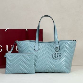 Gucci GG Marmont Medium Tote Bag in Matelasse Chevron Nappa Leather 855279 Blue 2026 (DLH-26032406)