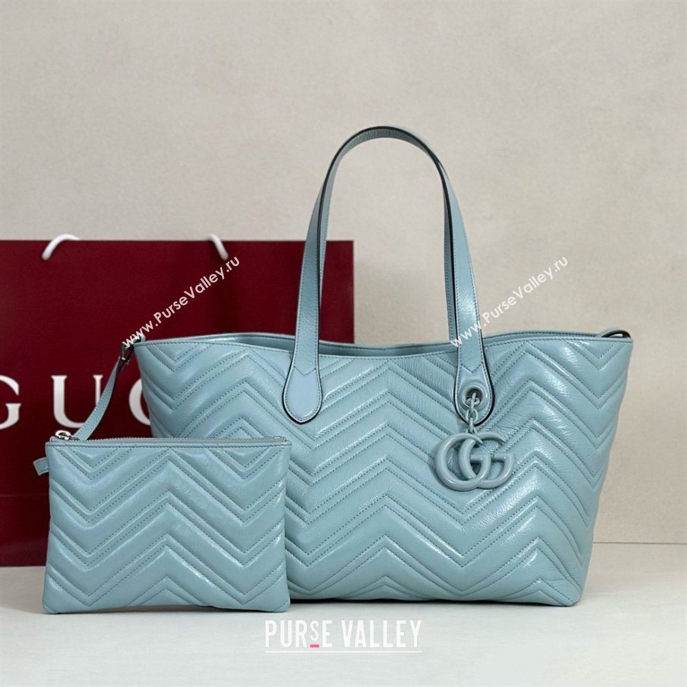 Gucci GG Marmont Medium Tote Bag in Matelasse Chevron Nappa Leather 855279 Blue 2026 (DLH-26032406)